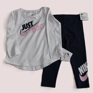 Nike Little Girls 2Pc Long Sleeve Shirt & Leggings Set Midnight Navy NWT